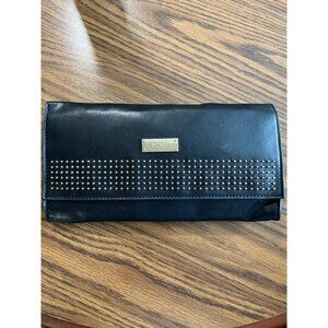 BCBG Paris black clutch bag with gold tone dots
